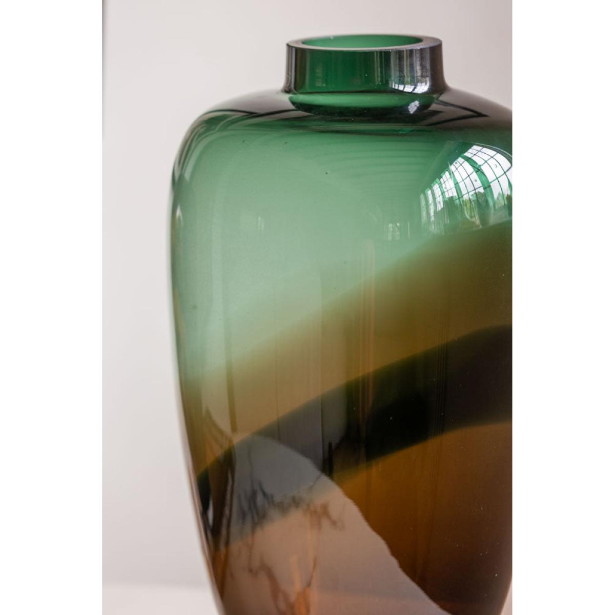 Tall Dark Green & Brown Glass Vase – image 4