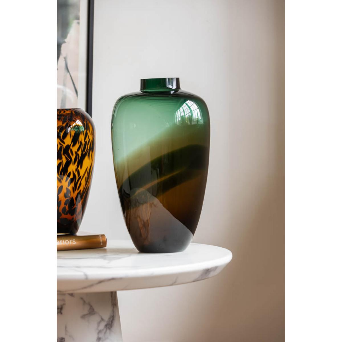 Tall Dark Green & Brown Glass Vase – image 5