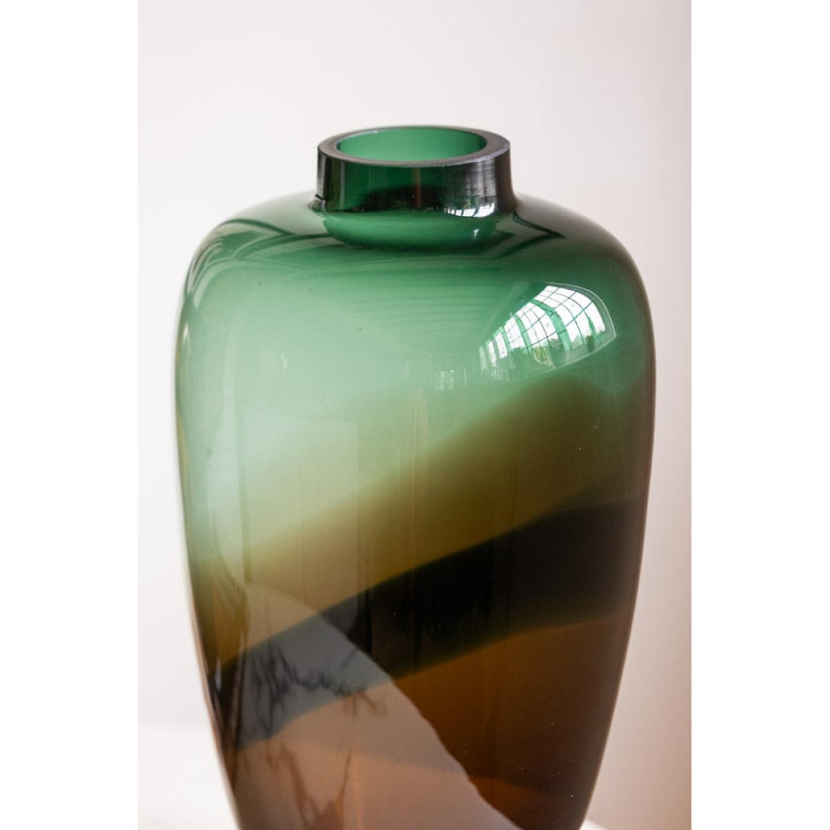 Tall Dark Green & Brown Glass Vase – image 6