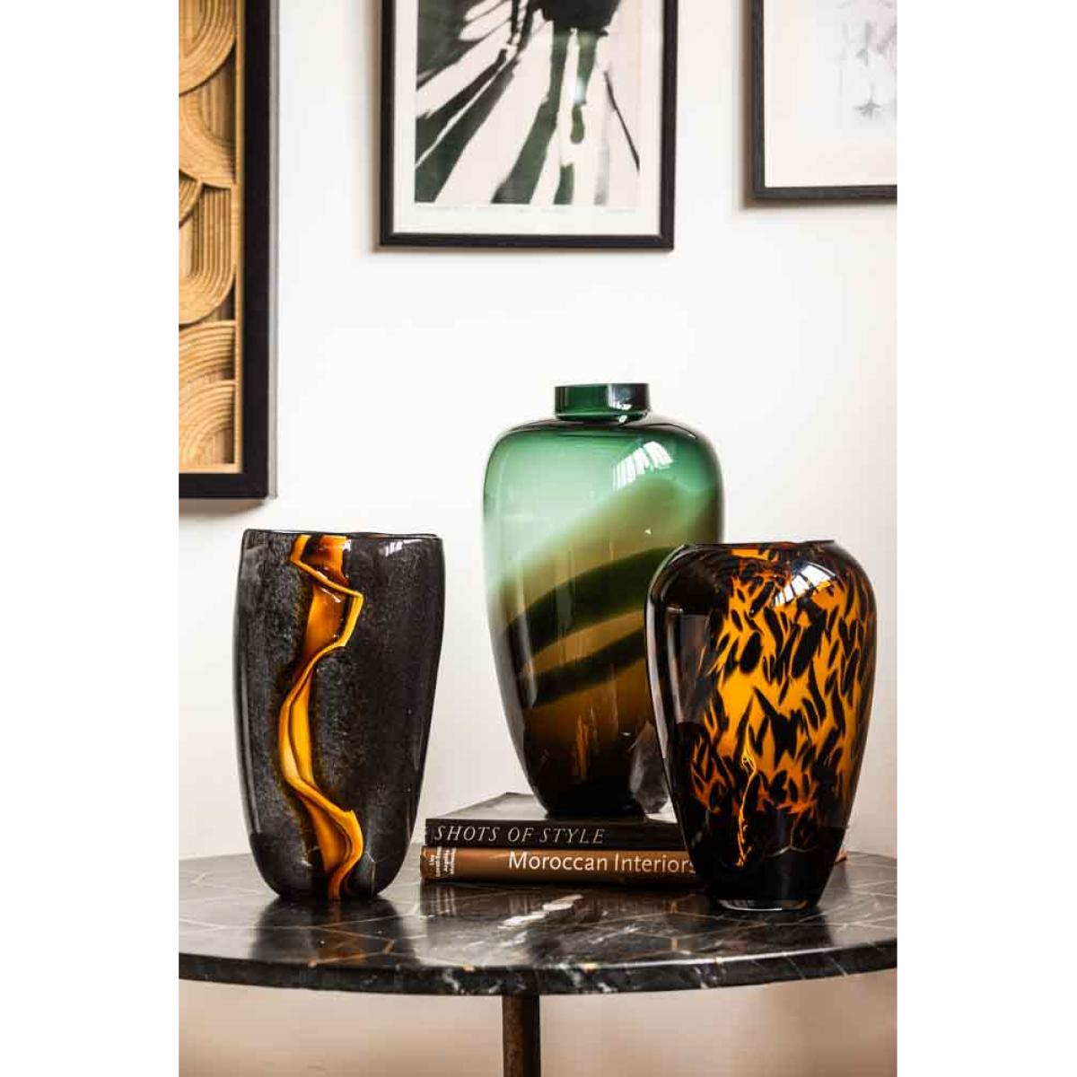 Tall Dark Green & Brown Glass Vase – image 7