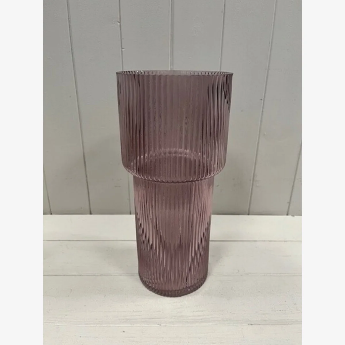Amethyst Tall Glass Ribbed Vase - Purple