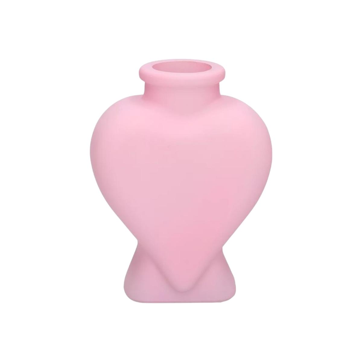Glass Heart Shaped Vase 18.5cm - Matt Pink