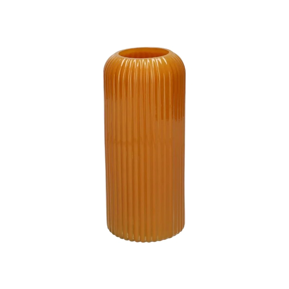 Glass Ribbed Cylinder Flower Vase - Ochre