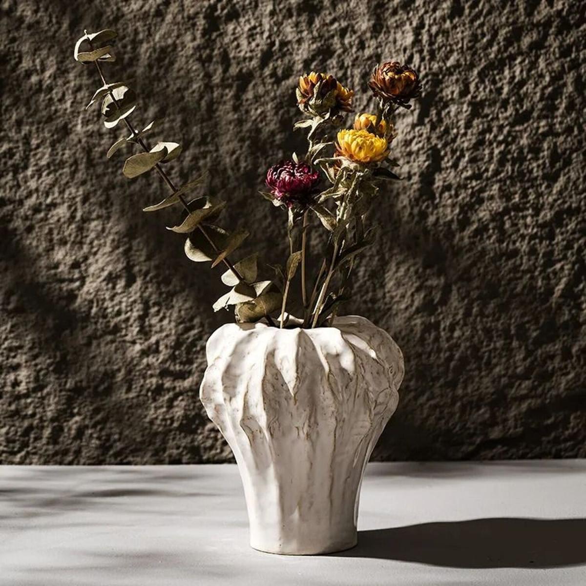 Small Etched Glased Vase - White