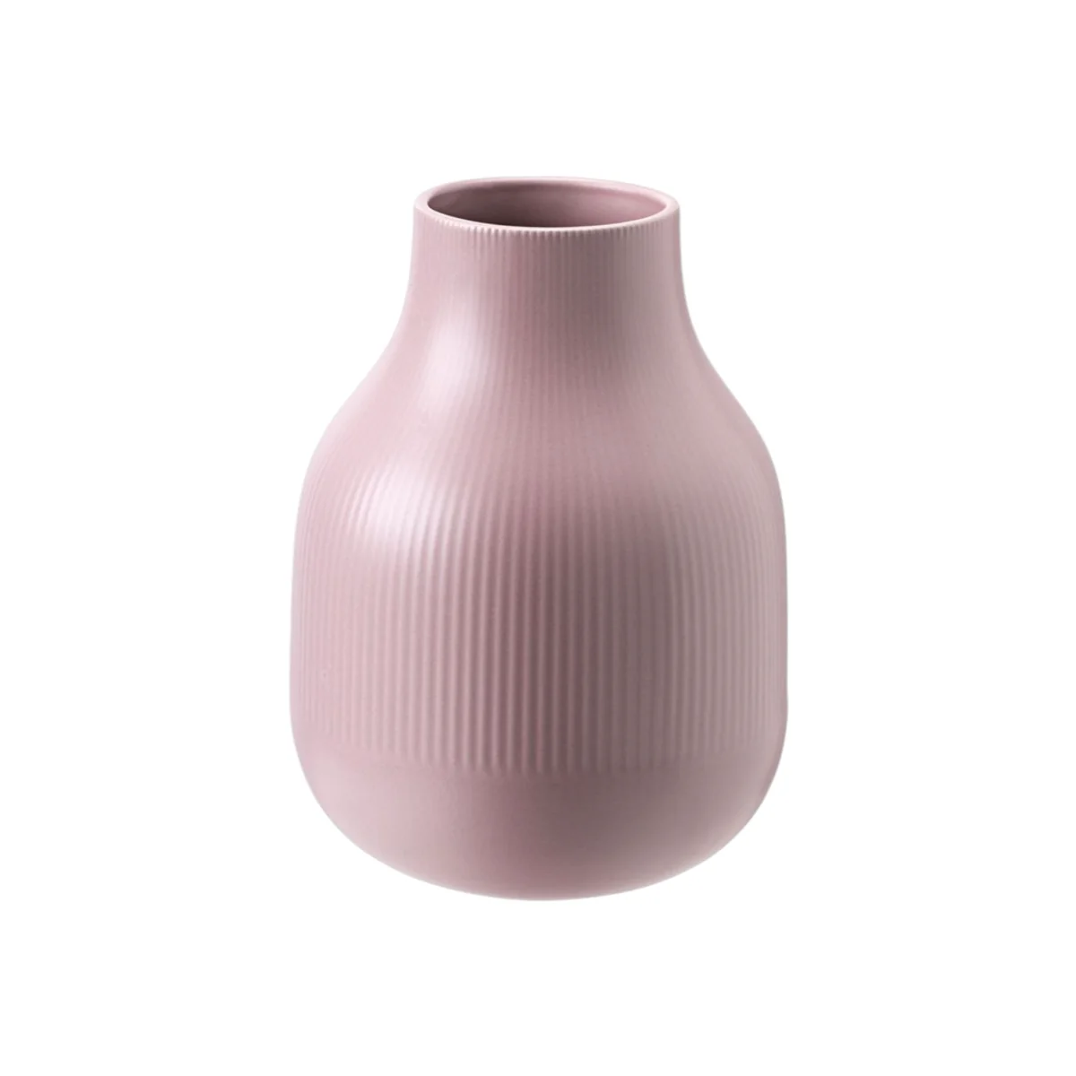 Ceramic Bulbous Shape Ribbed Vase - Pink