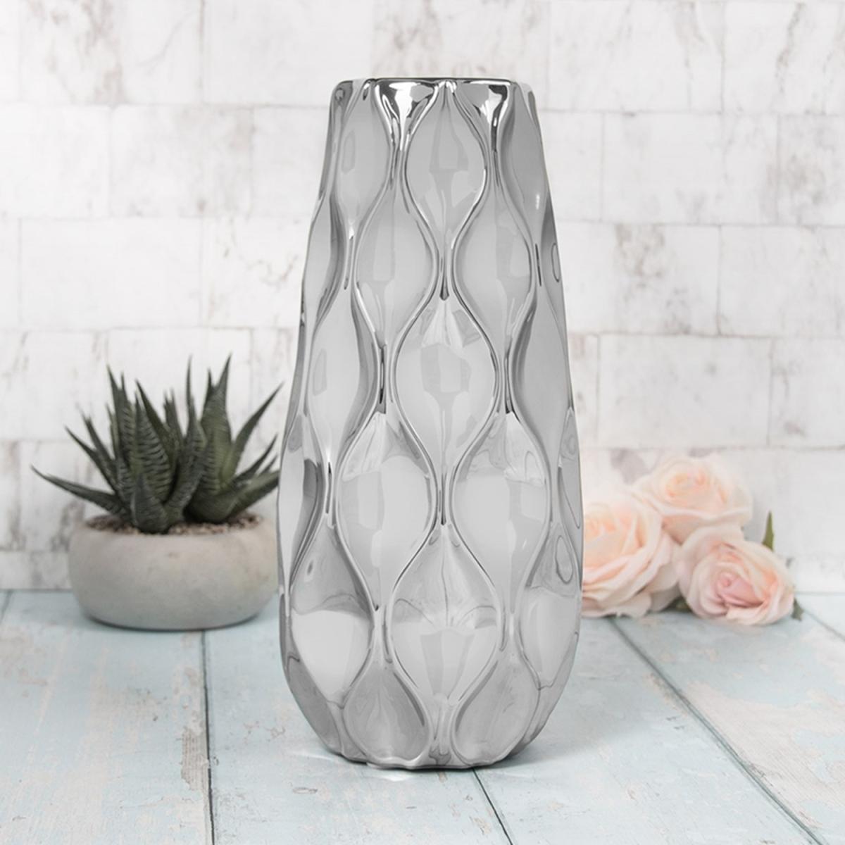 Ceramic Wave Silver Vase - Silver