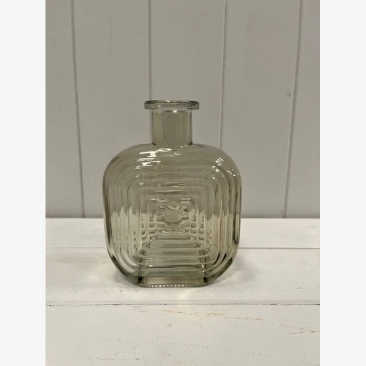 Smokey Brown Square Glass Bottle with Ribbed Design - Brown