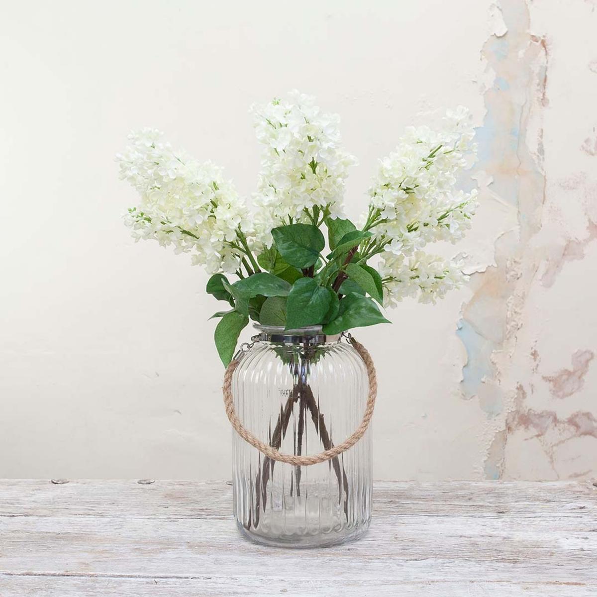 Lilacs in a rope Lantern Vase by Peony - Winter whites with green leaves – image 1