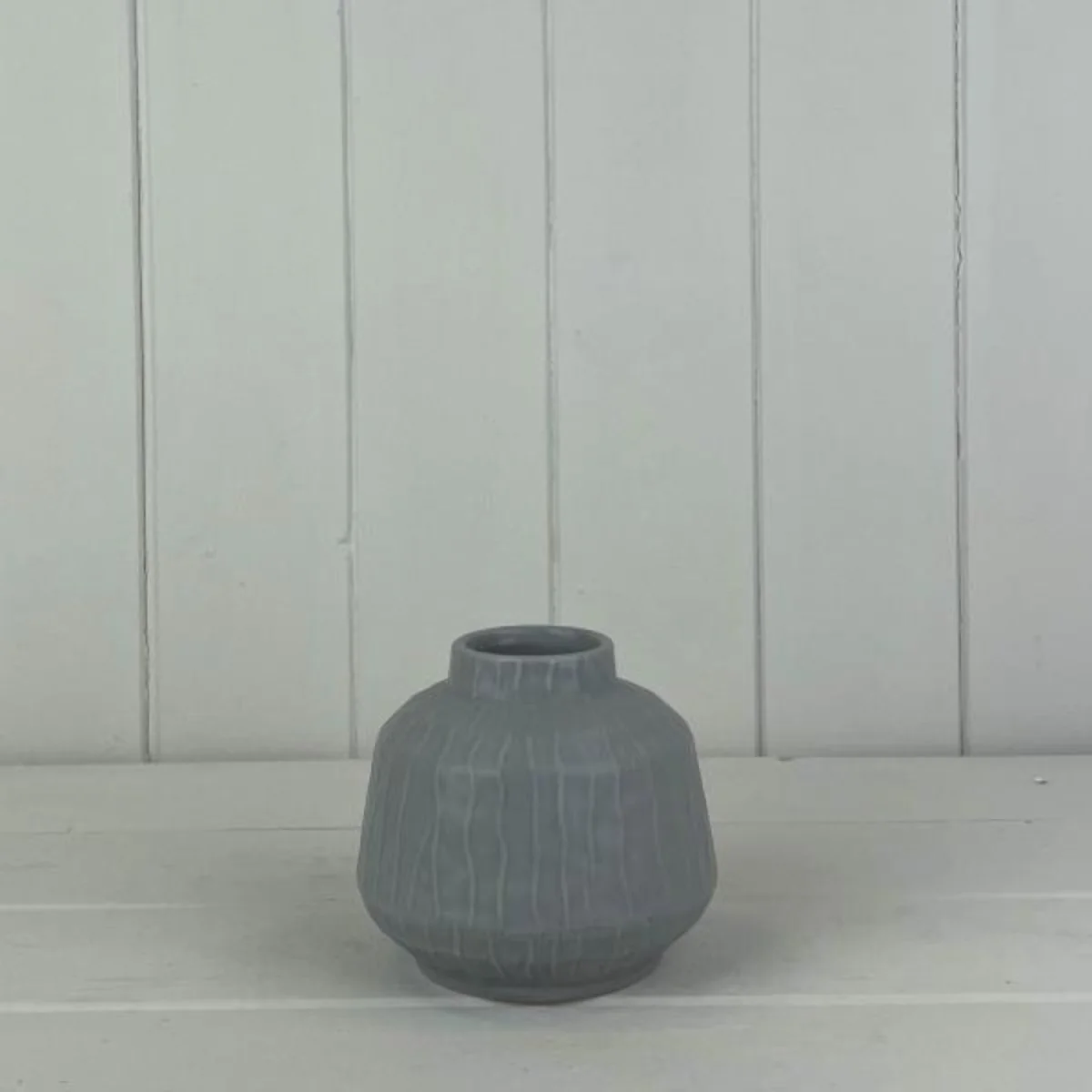 Classic Rounded Glazed Pastel Grey Vase - Grey