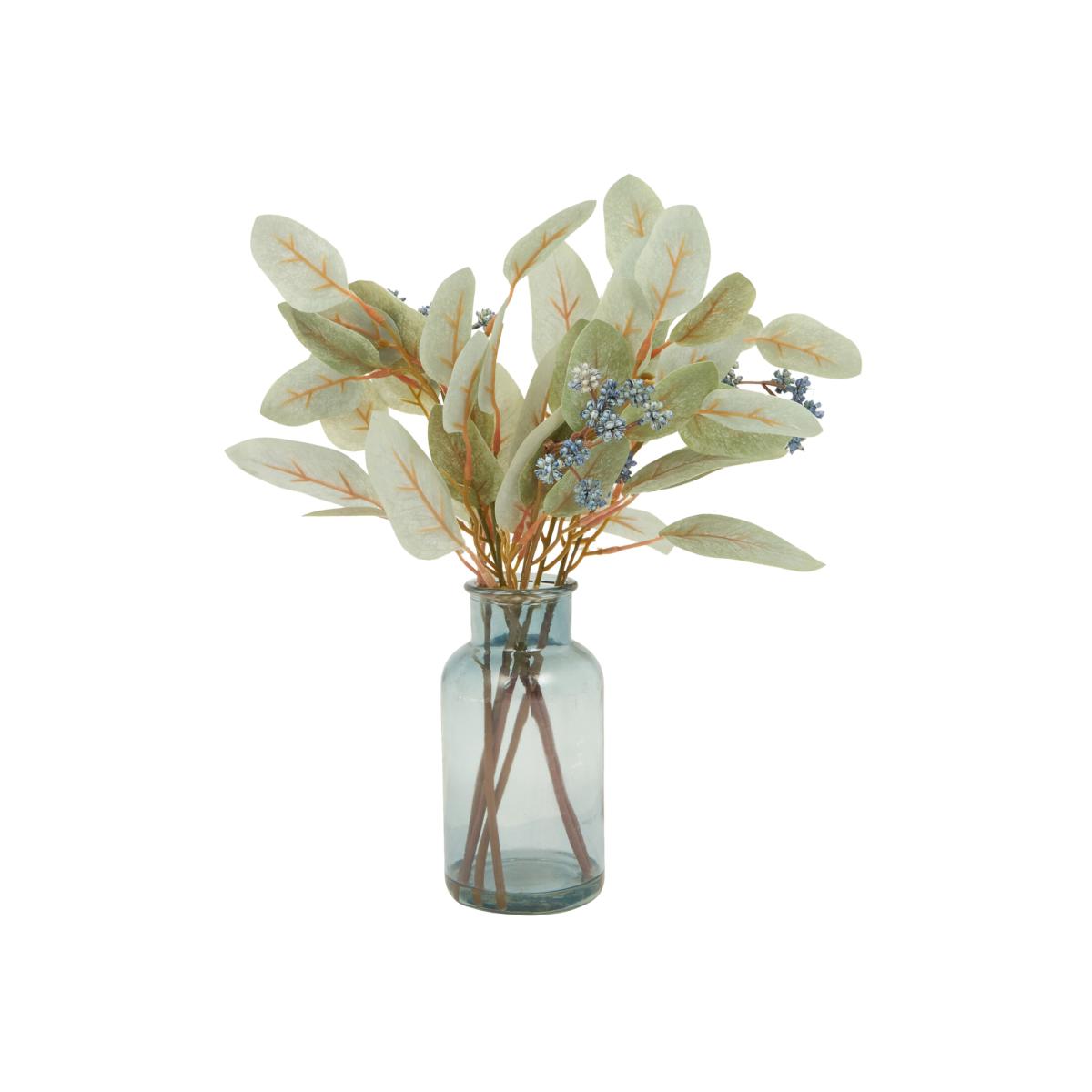 Blue & Green Faux Florals in Vase - Sage