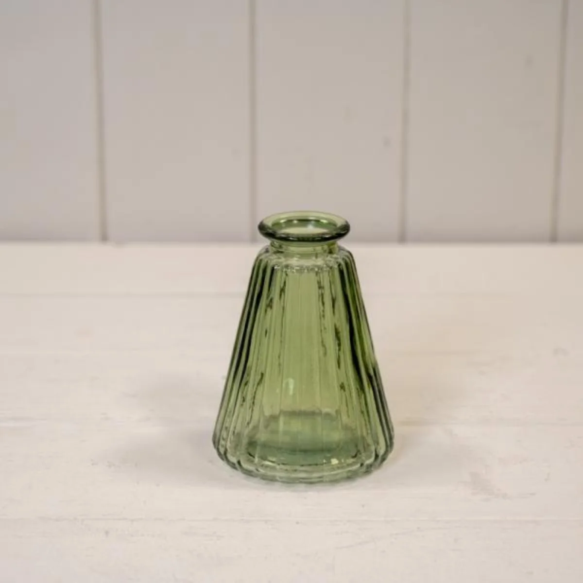 Vintage Green Ribbed Glass Bottle - Green