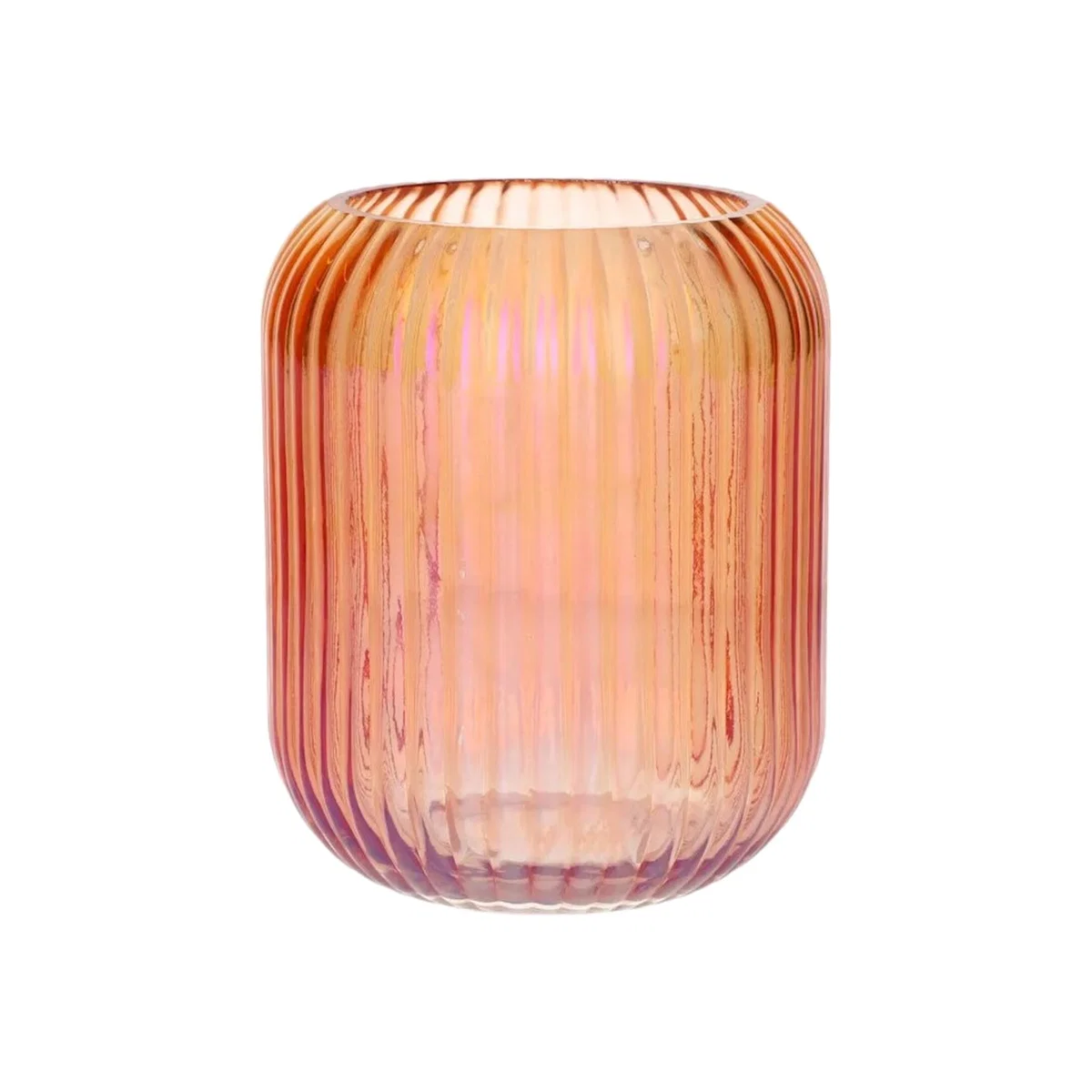 Ribbed Pearlescent Glass Vase - Peach
