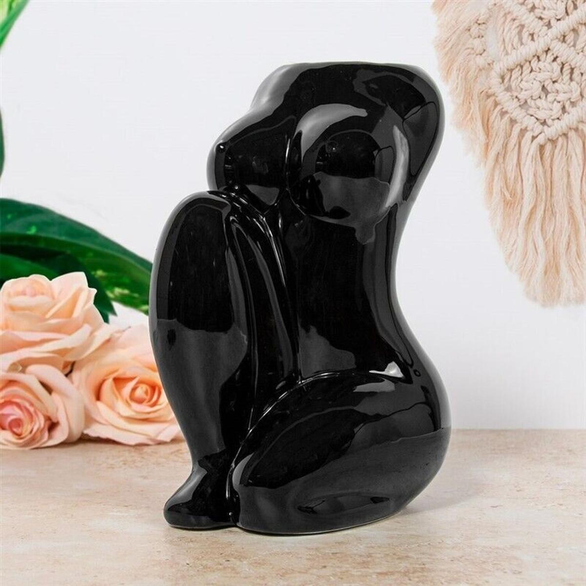 Large Ceramic Female Human Body Vase Black - Black