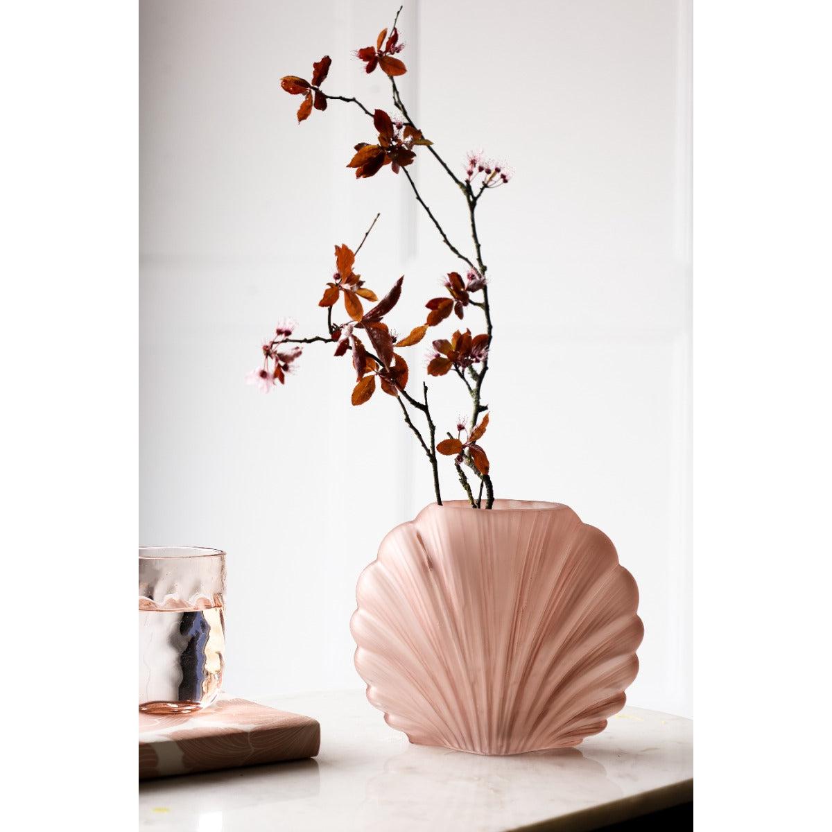 Blush Pink Frosted Glass Shell Vase – image 2