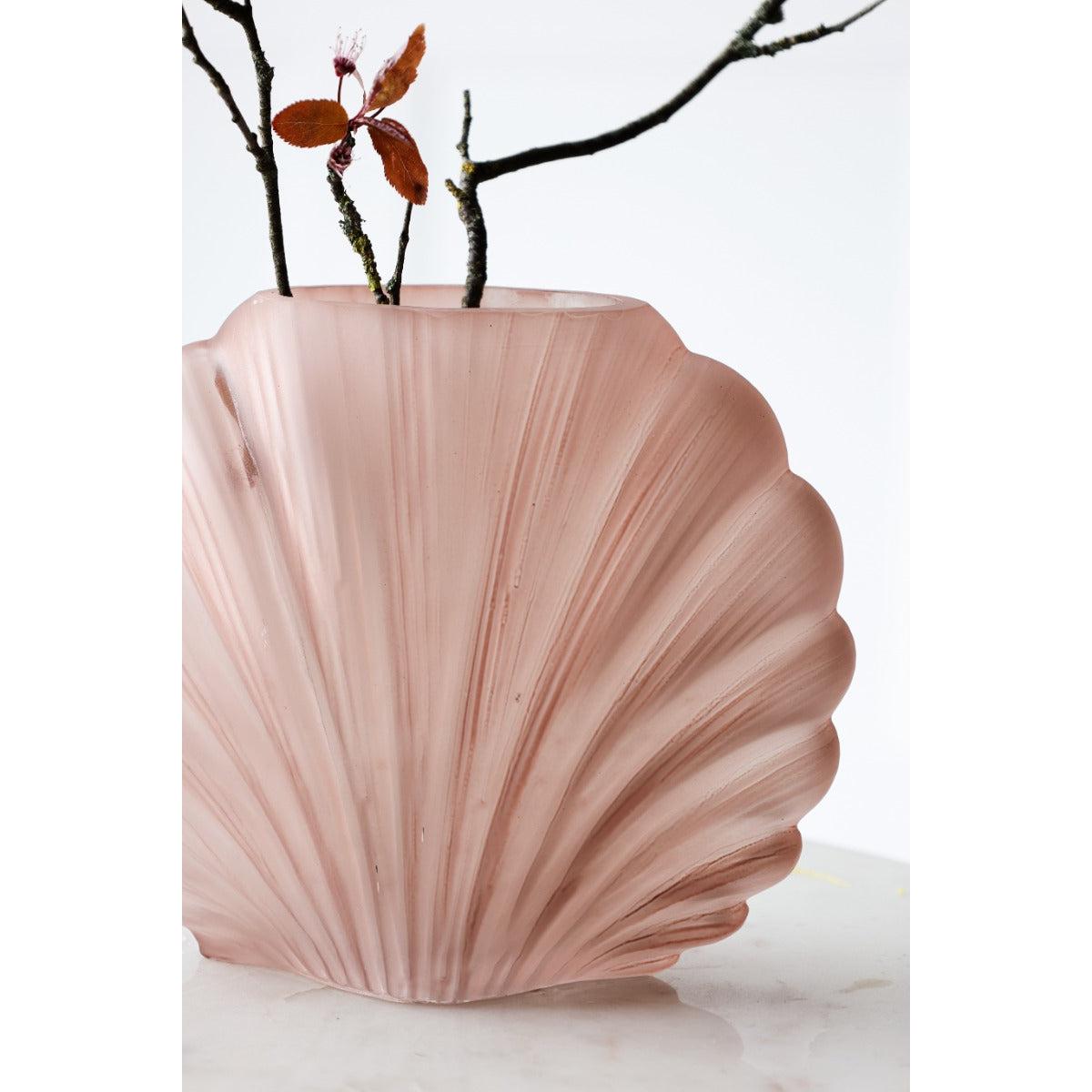 Blush Pink Frosted Glass Shell Vase – image 3