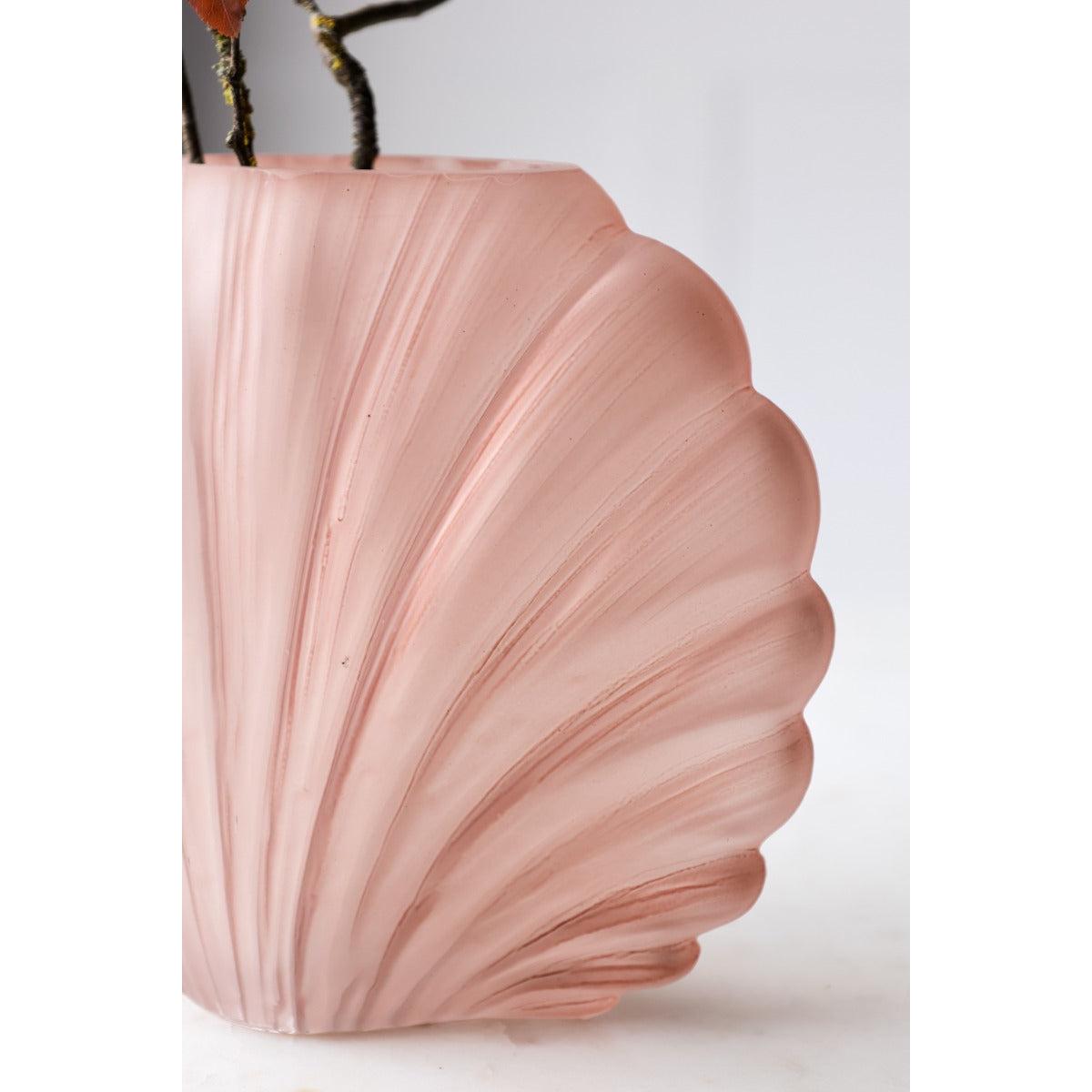 Blush Pink Frosted Glass Shell Vase – image 4