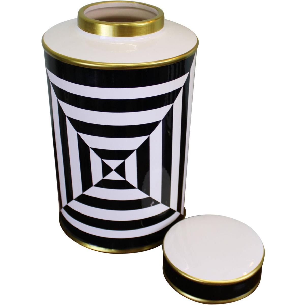 Ceramic Lidded Vase, Geometric Design 29cm - Yellow – image 2