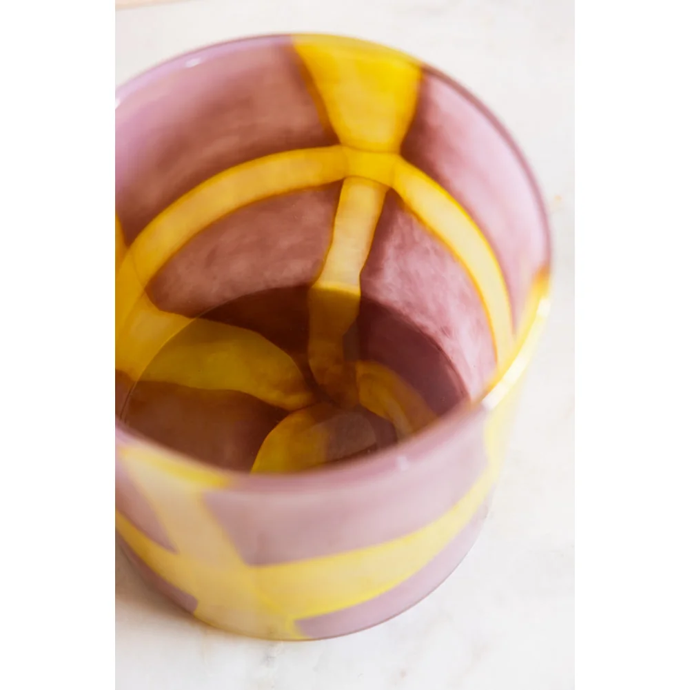 Pink & Yellow Abstract Glass Vase – image 2
