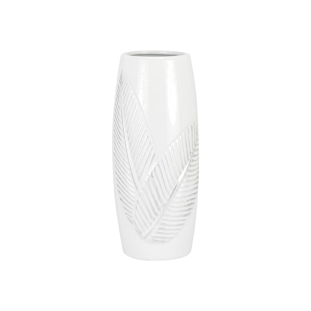 Matt Silver Brush Leaf Vase - White