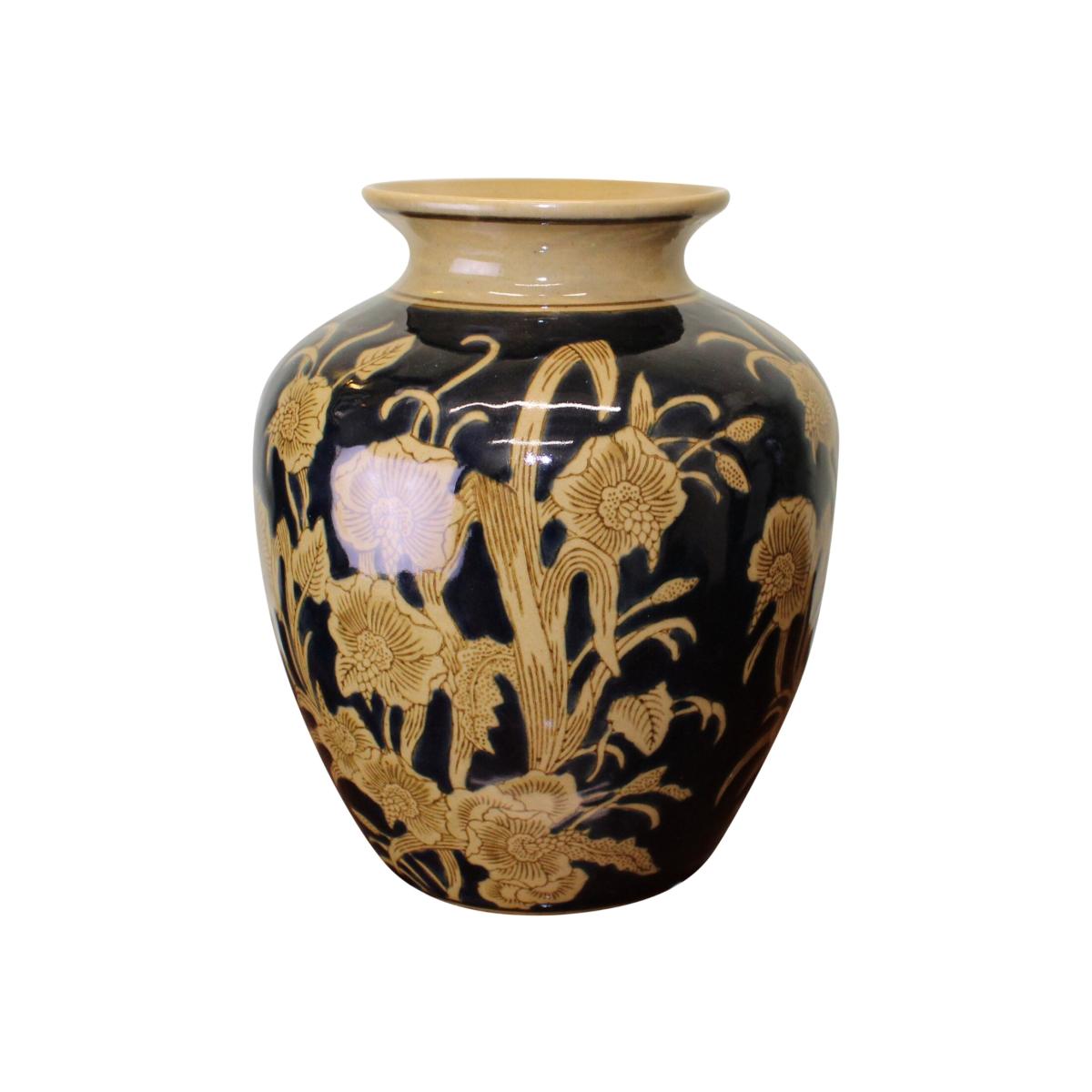 Ceramic Embossed Vase, Regal Design - Blue