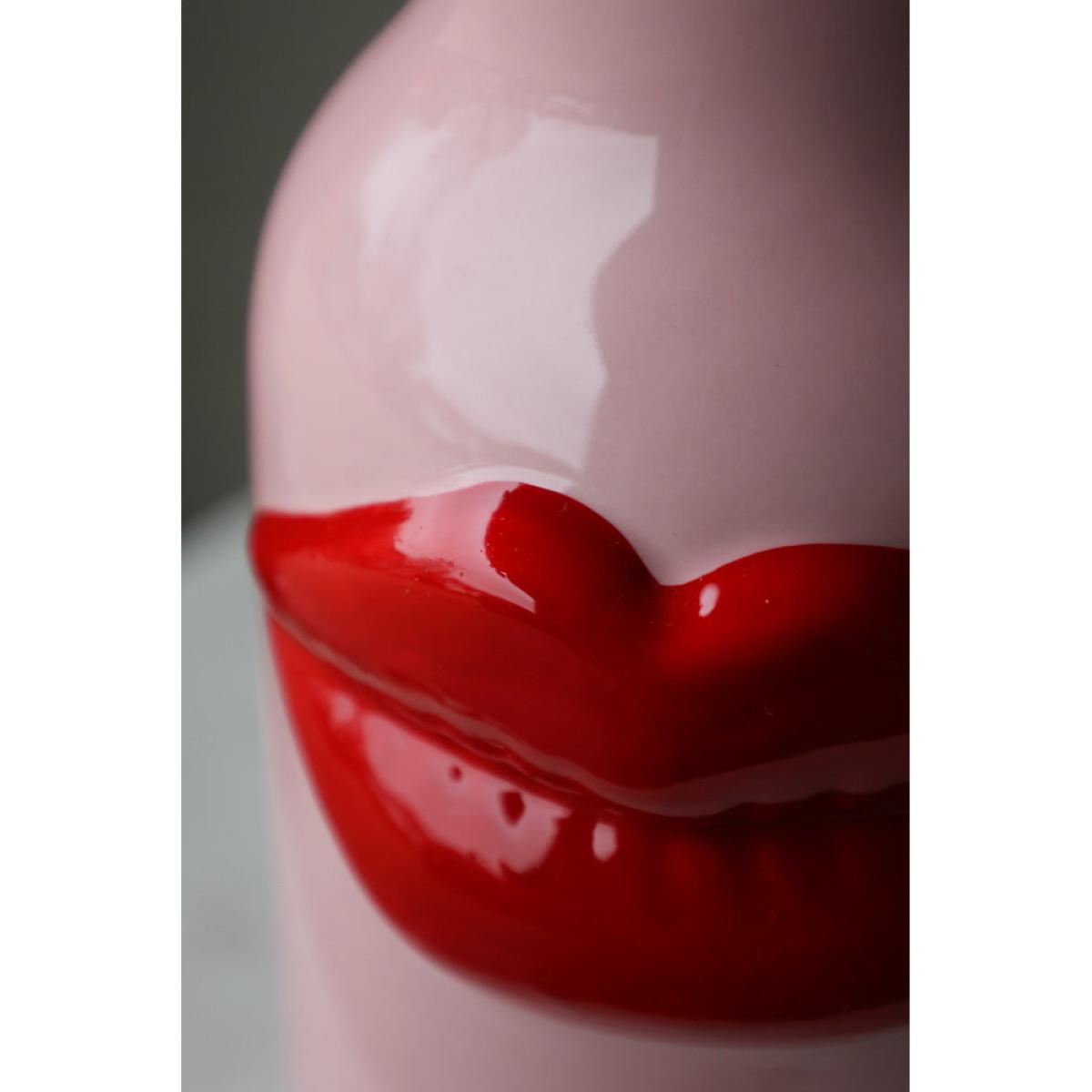 Pink Ceramic Vase With Luscious Red Lips – image 4