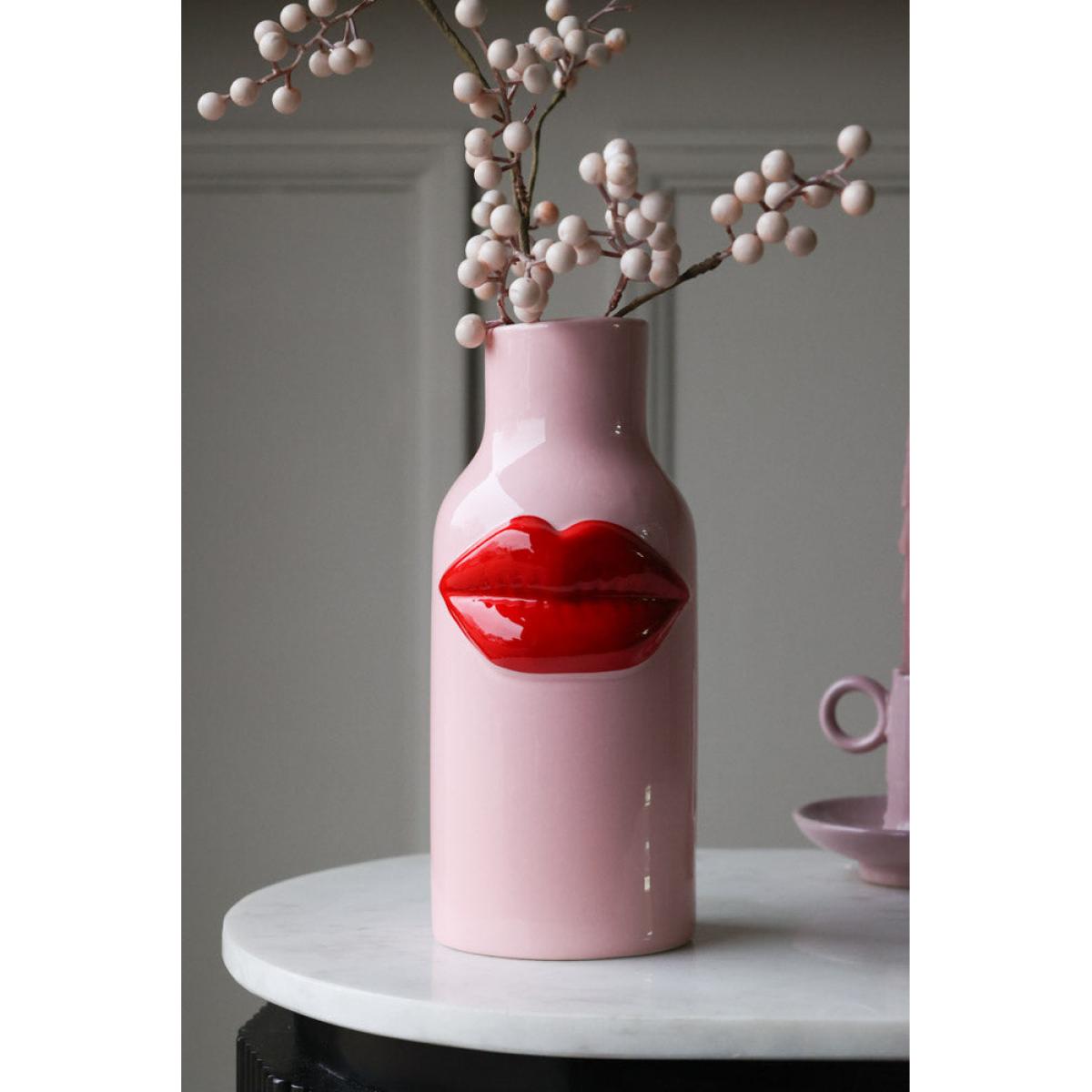 Pink Ceramic Vase With Luscious Red Lips – image 6