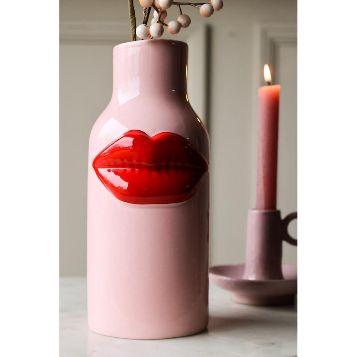 Pink Ceramic Vase With Luscious Red Lips – image 7