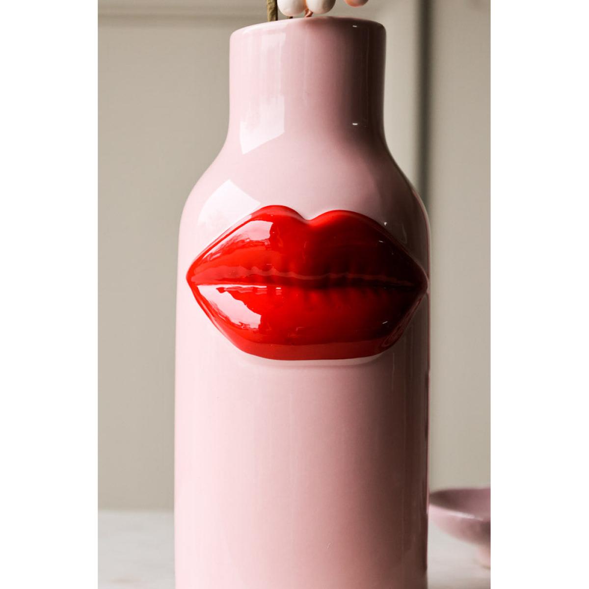 Pink Ceramic Vase With Luscious Red Lips – image 8