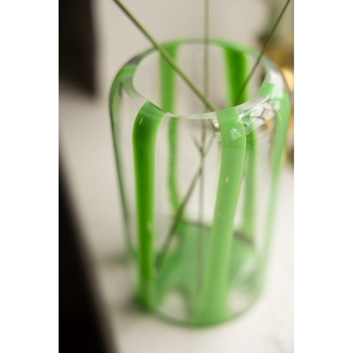 Green Striped Glass Vase – image 2