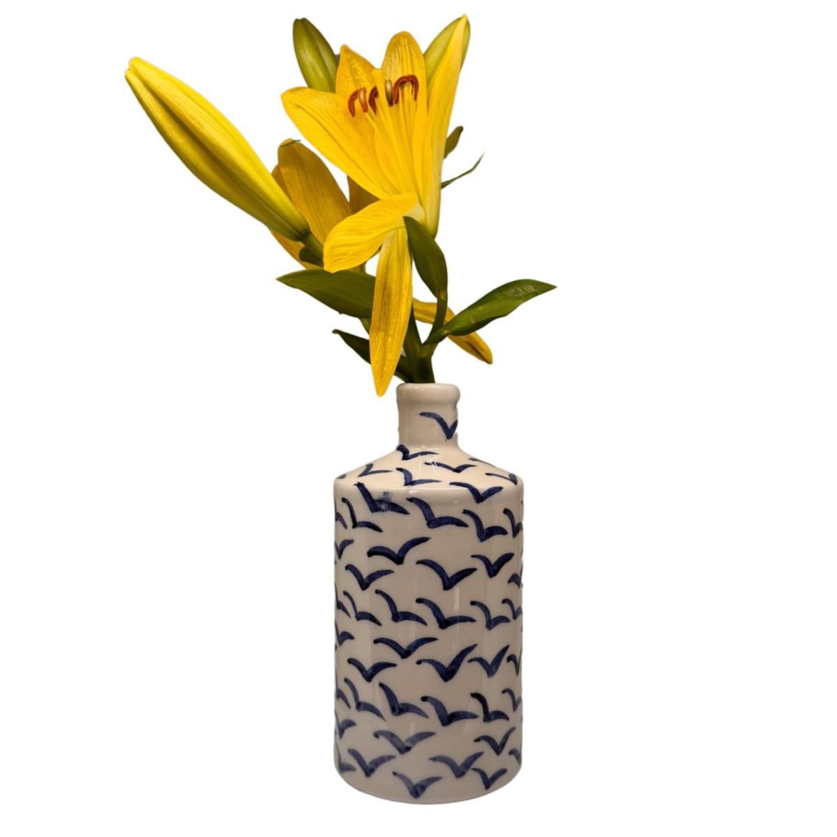 Blue / White Artisan Crafted Ceramic Navy Birds Bottle And Vase Black and Wild – image 3
