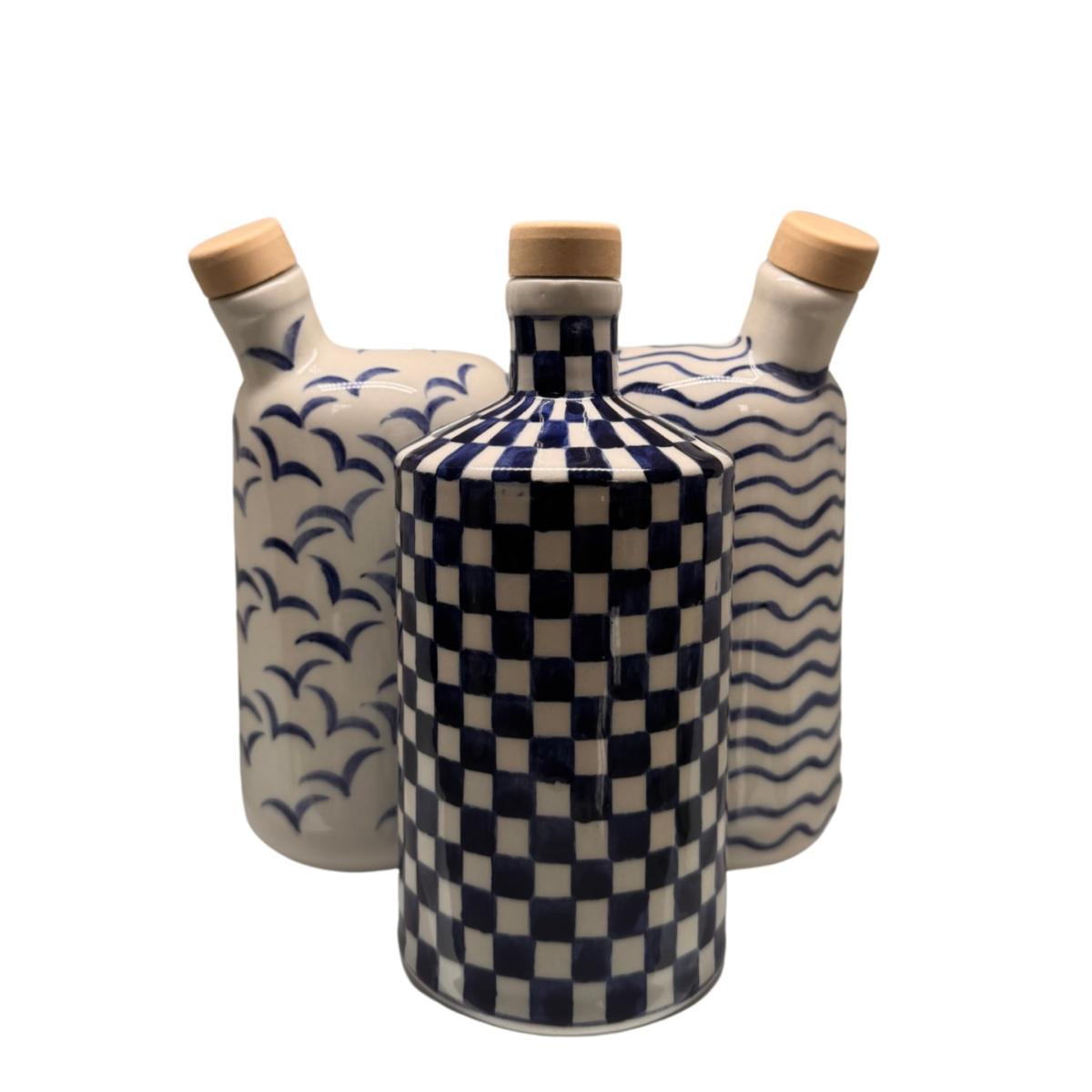 Blue / White Artisan Crafted Ceramic Checked Bottle And Vase Black and Wild – image 2
