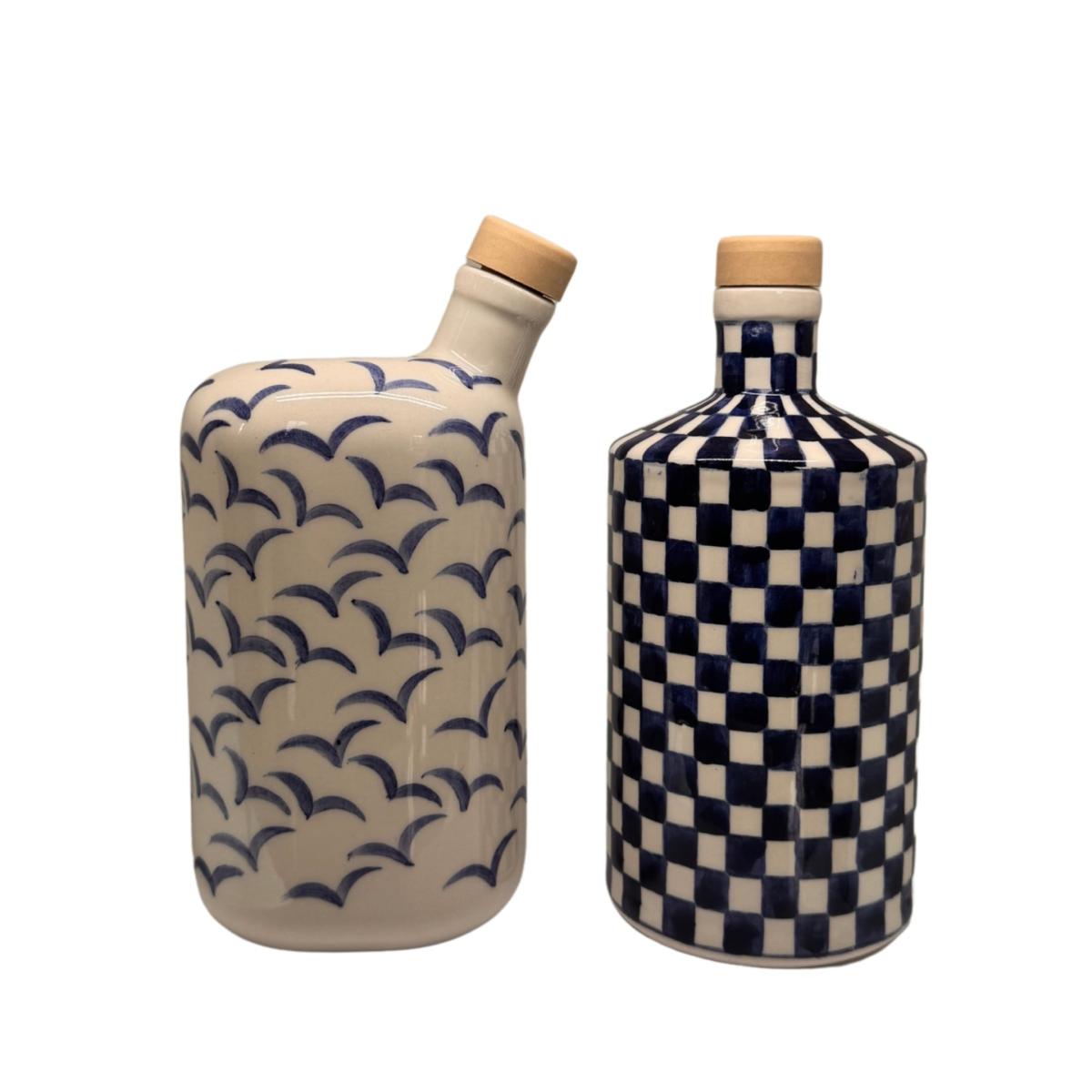 Blue / White Artisan Crafted Ceramic Checked Bottle And Vase Black and Wild – image 4