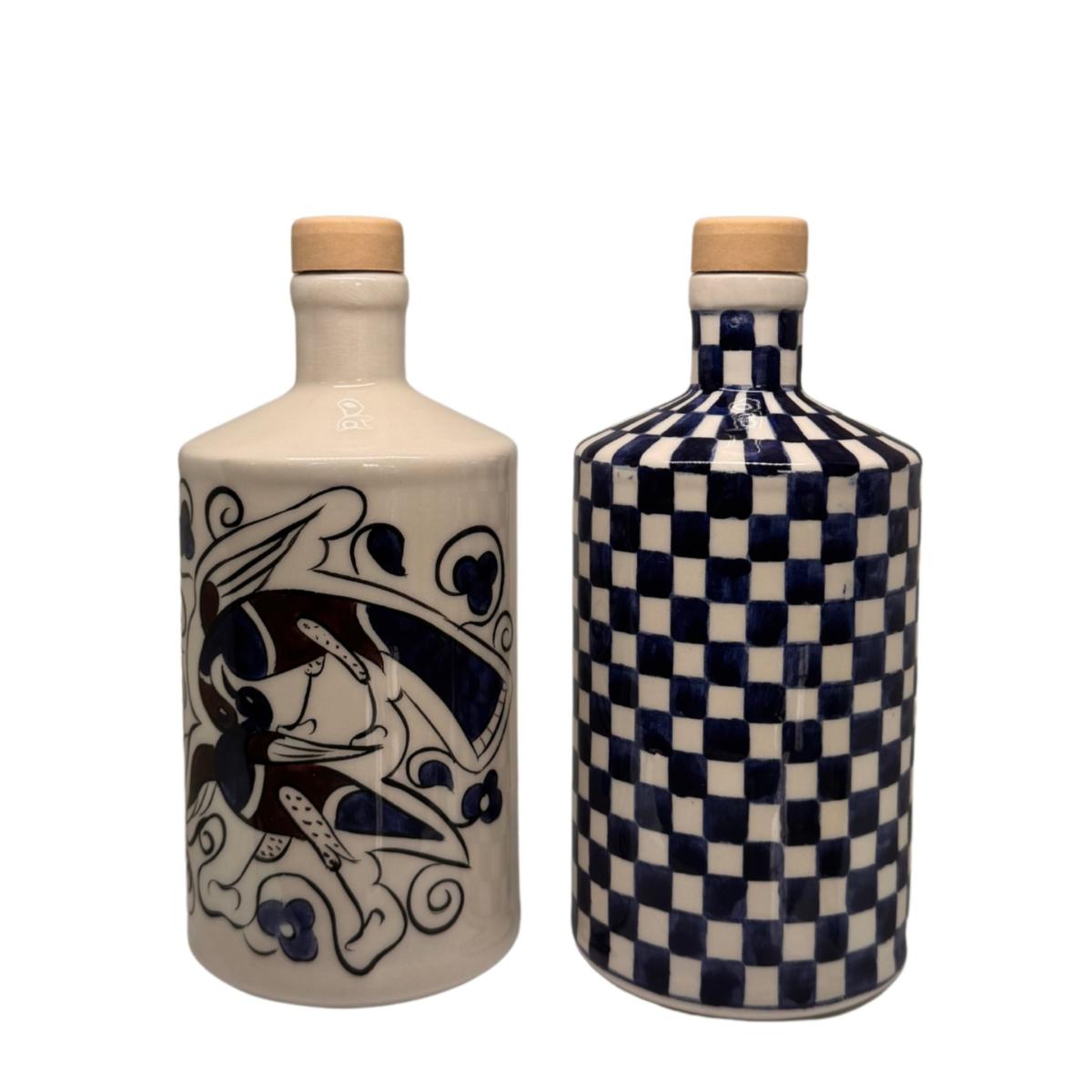 Blue / White Artisan Crafted Ceramic Checked Bottle And Vase Black and Wild – image 5