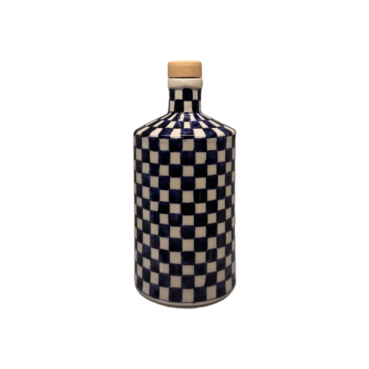 Blue / White Artisan Crafted Ceramic Checked Bottle And Vase Black and Wild – image 1