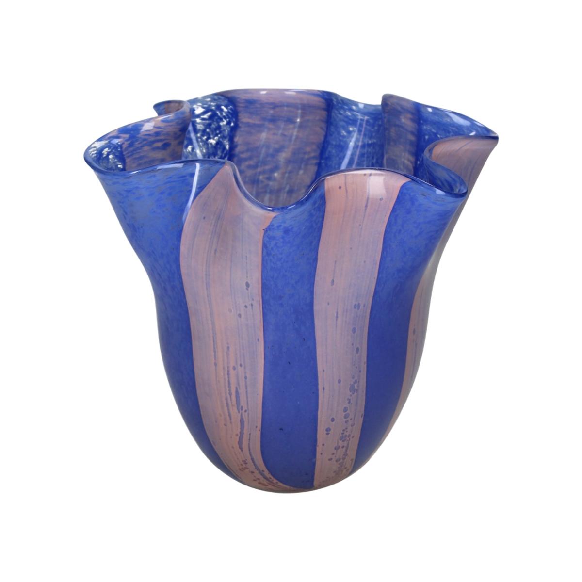 Blue / Pink / Purple Striped Scalloped Blue And Pink Glass Vase | Casabyjj – image 2