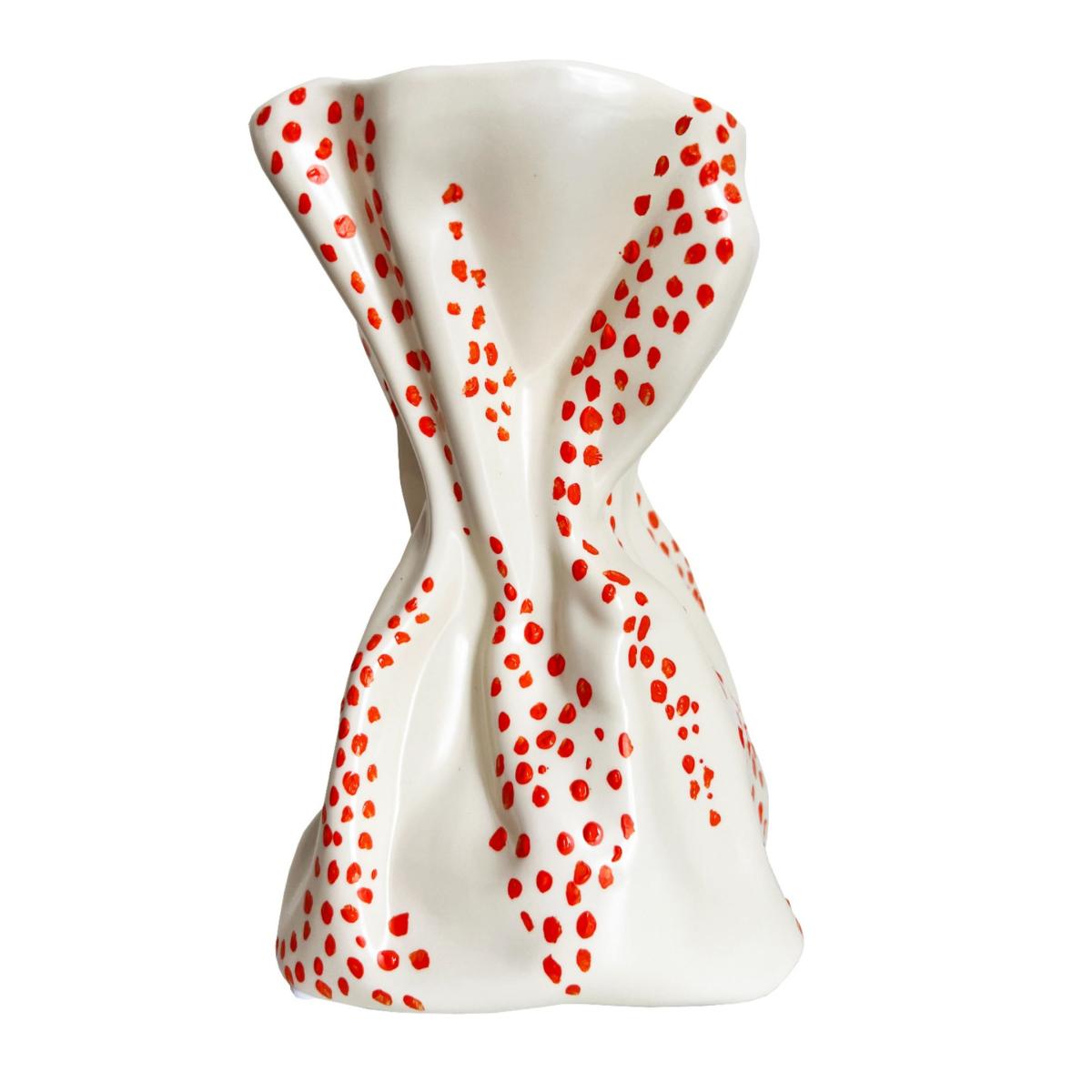 Neutrals Cream Crinkle Vase With Orange Dots | Quillattire – image 2