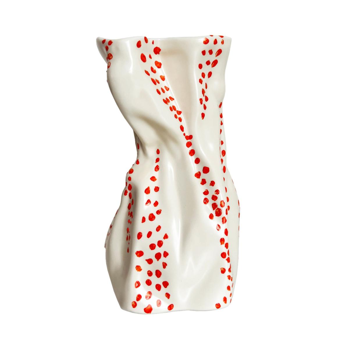 Neutrals Cream Crinkle Vase With Orange Dots | Quillattire – image 3