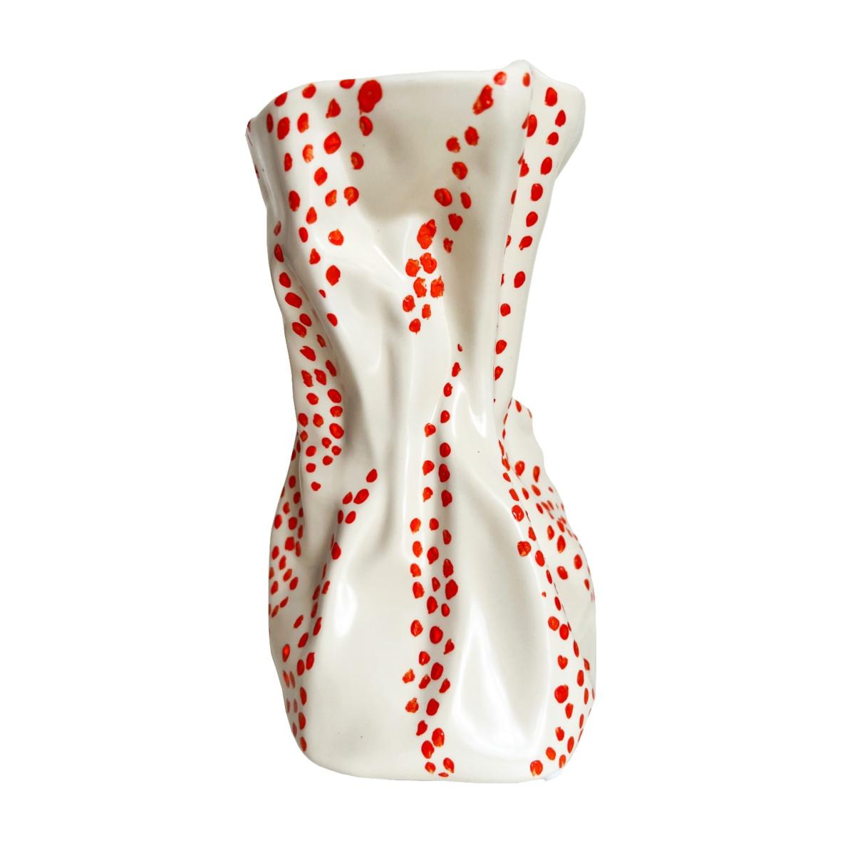 Neutrals Cream Crinkle Vase With Orange Dots | Quillattire – image 4