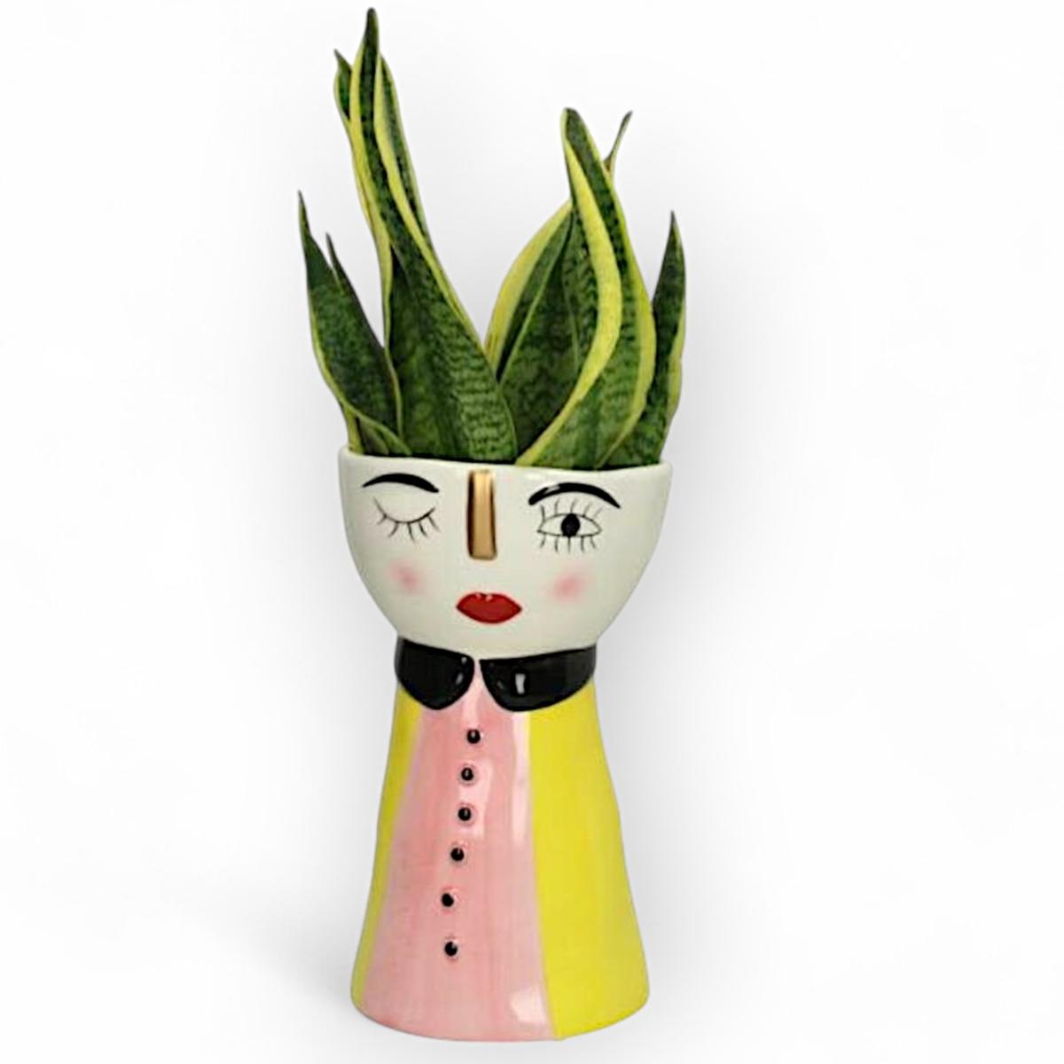 Pink / Purple / Yellow Whimsical Winking Face Ceramic Vase | Fable and Mirth – image 2