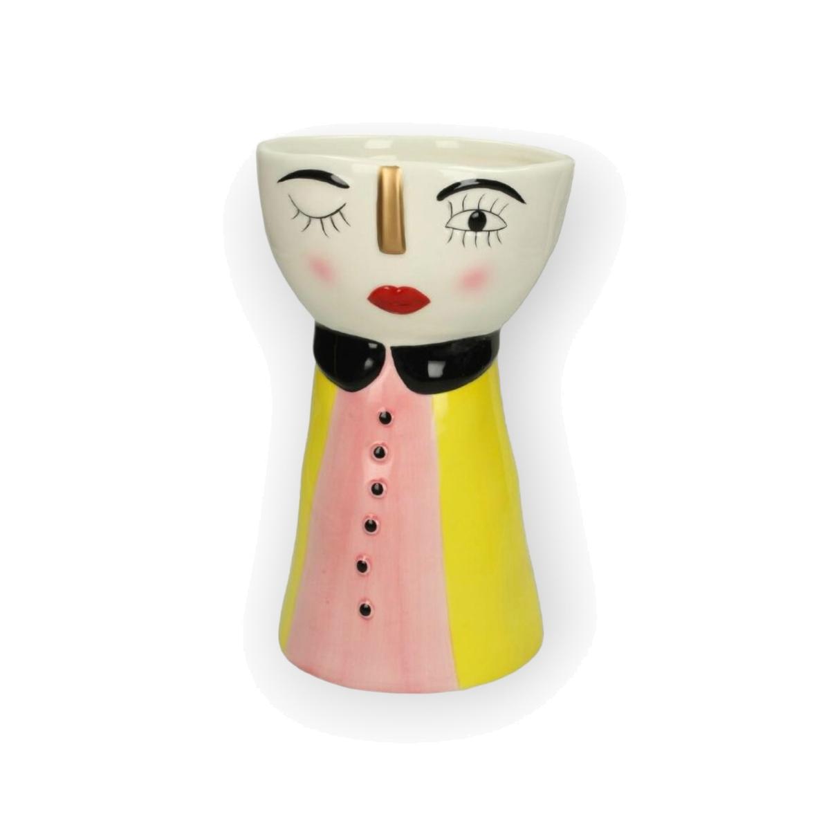 Pink / Purple / Yellow Whimsical Winking Face Ceramic Vase | Fable and Mirth – image 1