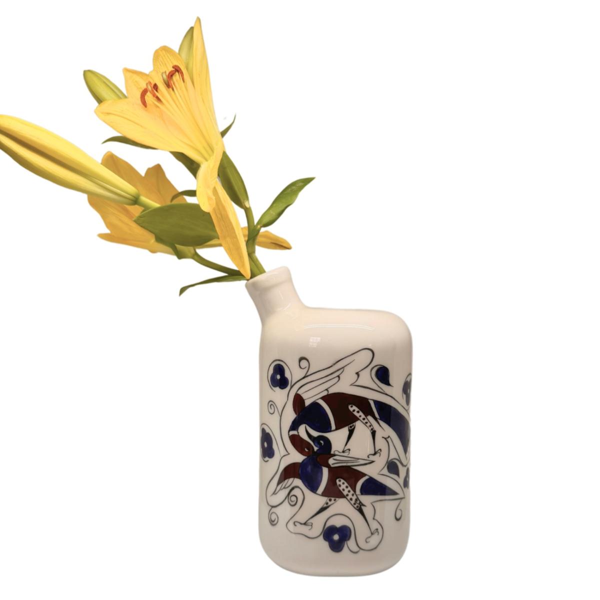 Blue / Brown / White Artisan Crafted Ceramic Two Bird Bottle And Vase Black and Wild – image 2