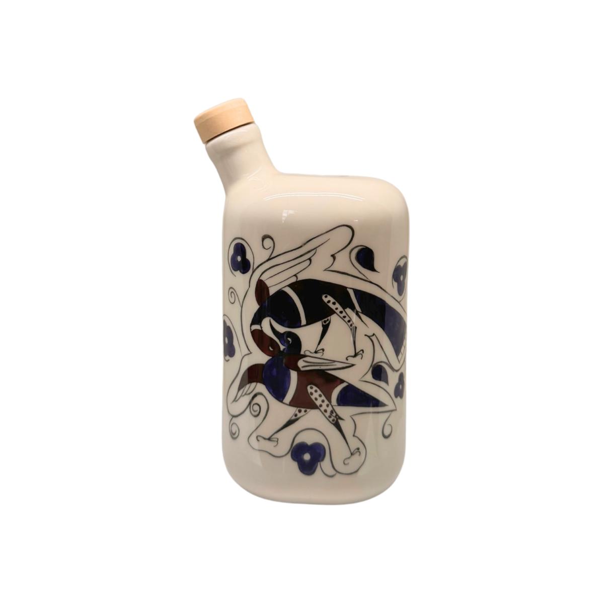 Blue / Brown / White Artisan Crafted Ceramic Two Bird Bottle And Vase Black and Wild – image 1