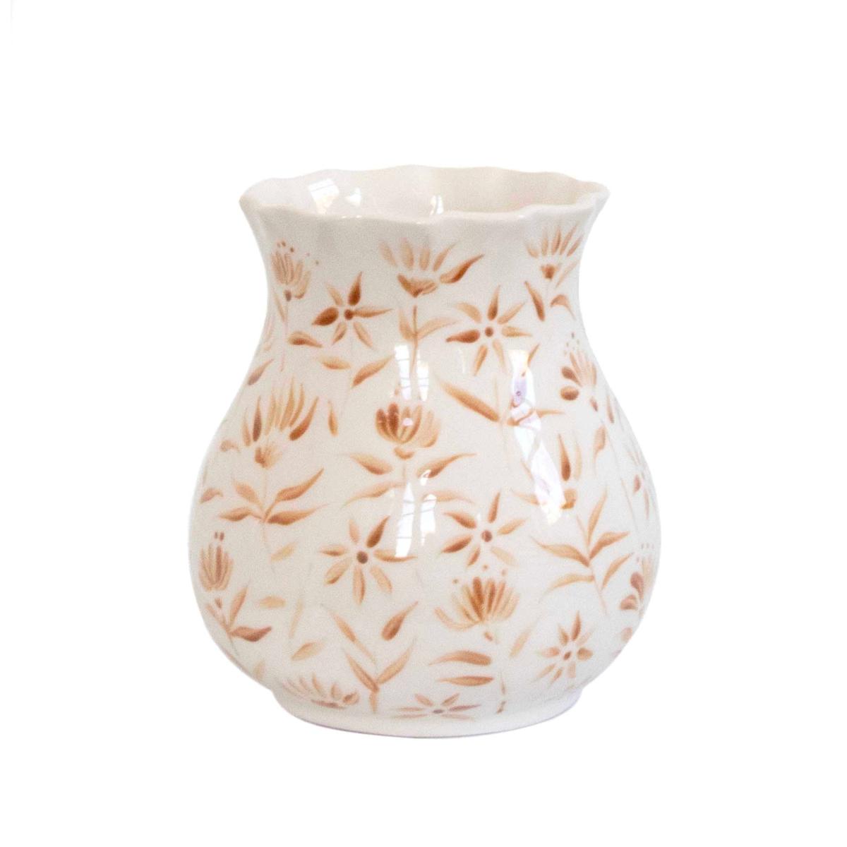 Neutrals / White / Brown Sunburst Floral Short Scallop Vase Autumn Brown Rosanna Corfe – image 2