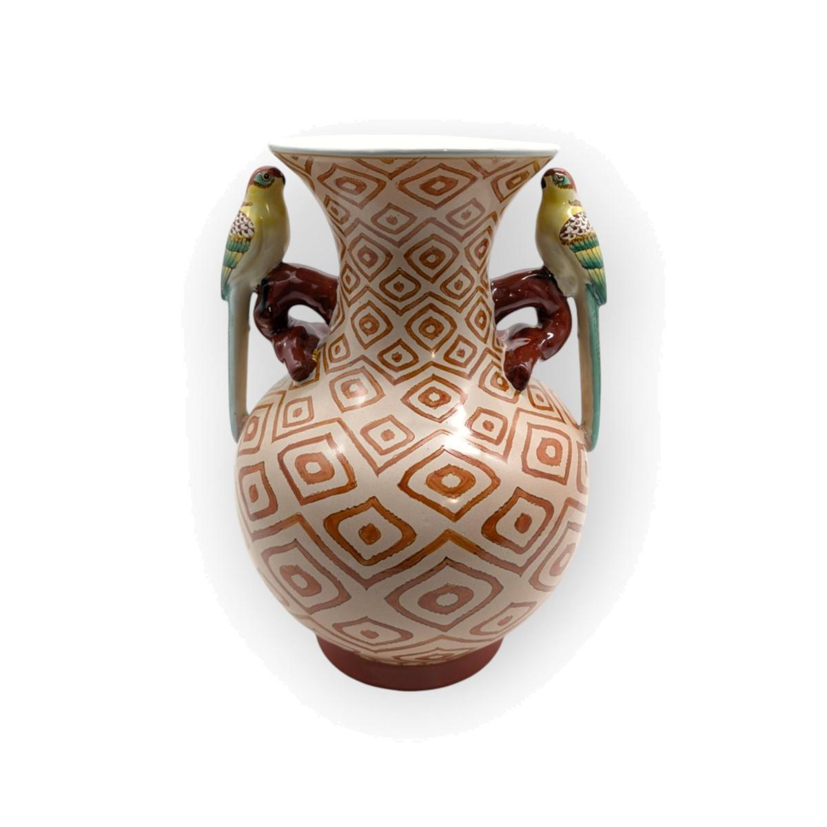 Had Painted Porcelain Parakeet Patterned Vase | One Size | Fable and Mirth – image 1