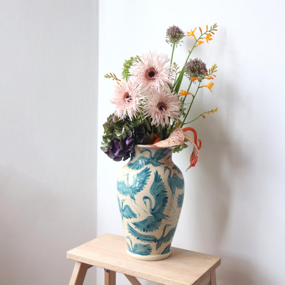 Green / Blue X Large Herons H& Painted Vase - Teal Blue, Green | Rosanna Corfe – image 4