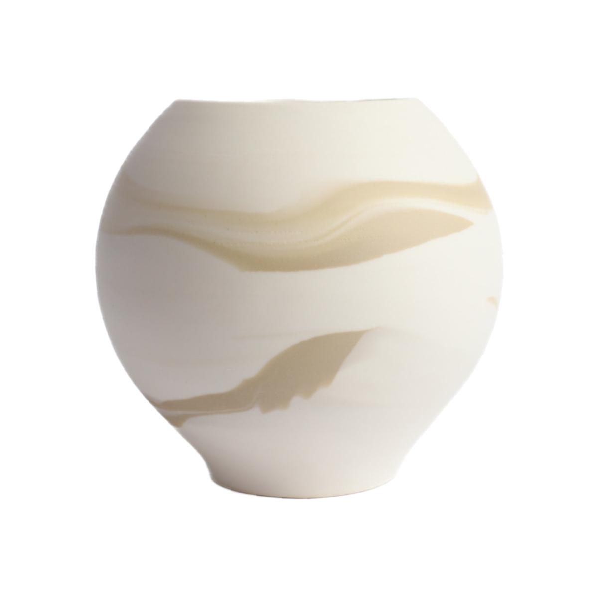 White / Brown / Neutrals Small Round Marbled Vase - Taupe Michelle Williams Ceramics