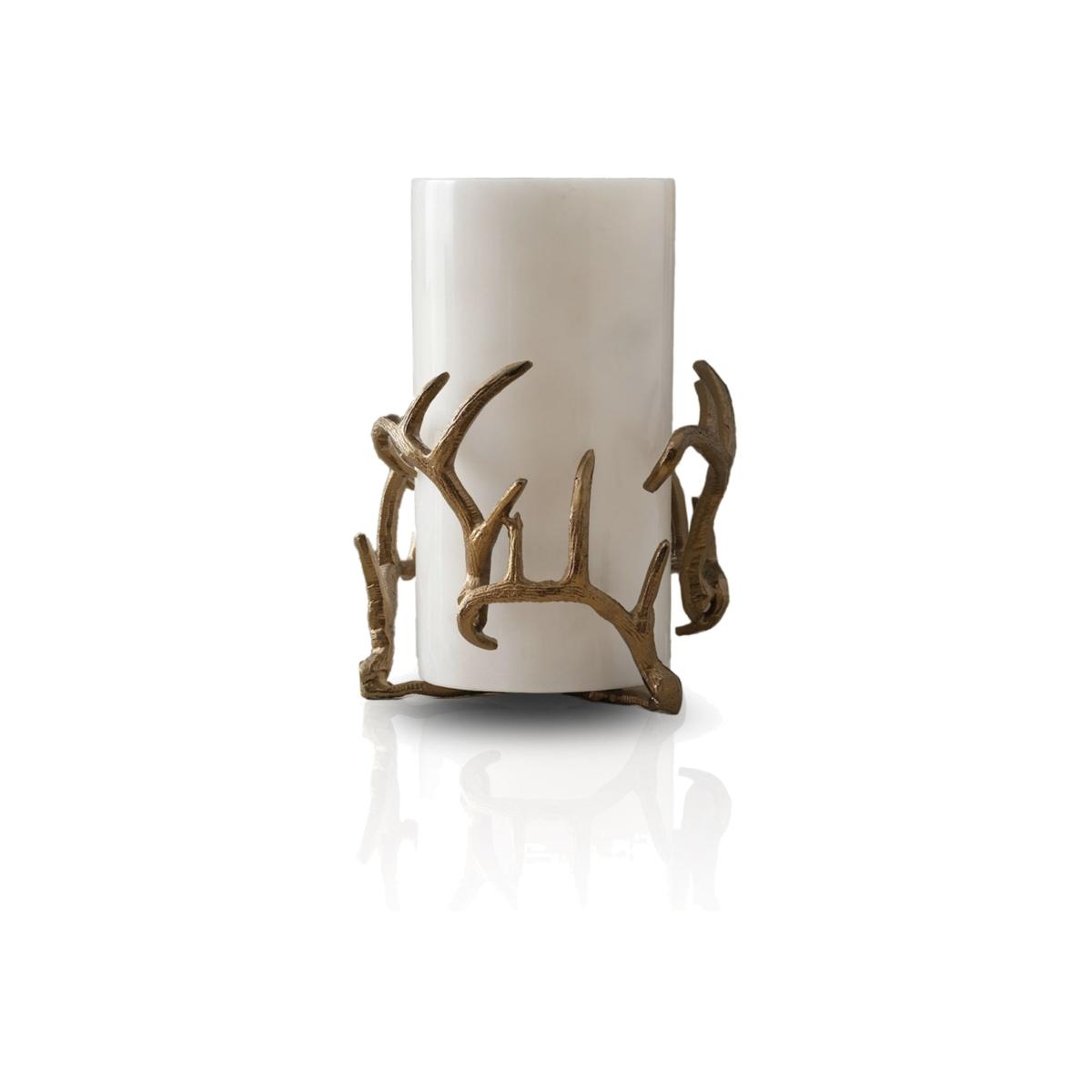 White / Brown Handmade Marble Vase With Bronze Antler | Anatoliacraft – image 1