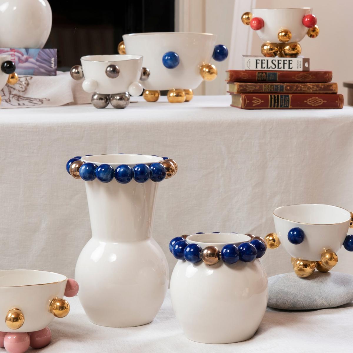 Blue / Neutrals Cosmos Porcelain Vase M, Gold - Dark Blue Detail | Maji Atelier – image 3