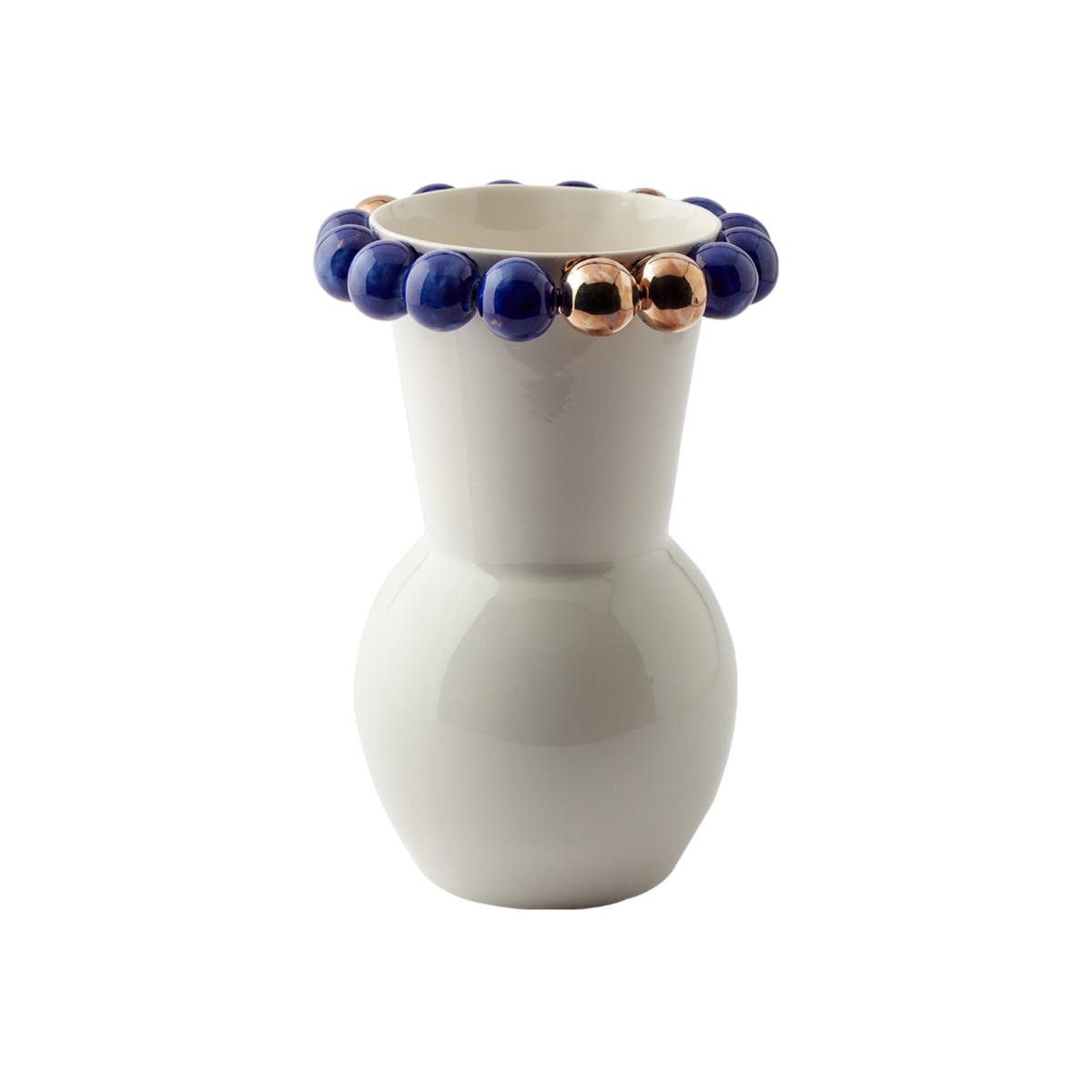 Blue / Neutrals Cosmos Porcelain Vase M, Gold - Dark Blue Detail | Maji Atelier – image 1