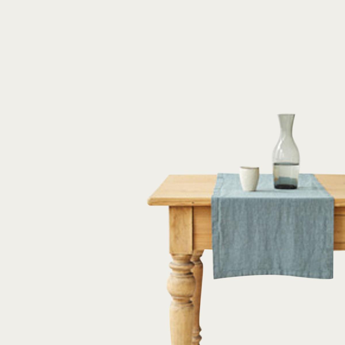 Blue Fog Washed Linen Table Runner